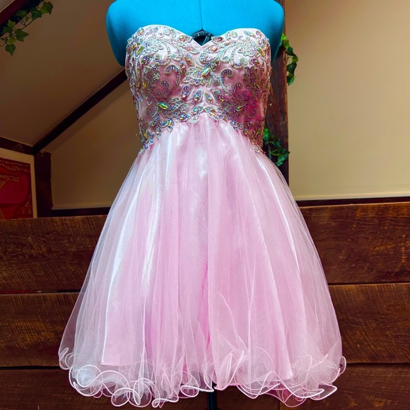 Ethereal Strapless Tulle Fairy Princess Pageant Mini Prom Dress Iridescent Gems - Picture 3 of 16